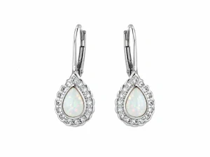Šperky Nina – Strieborné visiace náušnice Třpytivé kapky s bielym opálom a zirkónmi (1 cm) 925/1000 - ns kam 344