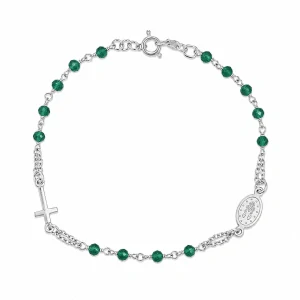 Šperky Nina – Strieborný náramok Smaragdová ochrana so zelenými korálikmi a medailónikom (19 – 21 cm) 925/1000 - nar 533