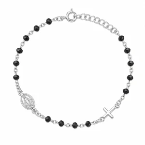 Šperky Nina – Strieborný náramok Černá ochrana s čiernymi korálikmi a medailónikom (19,5 – 21,5 cm) 925/1000 - nar 537