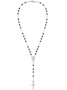 Šperky Nina – Strieborný náhrdelník ruženec – Černá ochrana s čiernymi korálikmi, medailónikom a krížikom (51,5 – 55 cm) 925/1000 - nahr 542