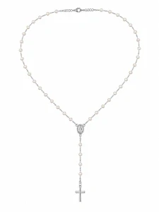 Šperky Nina – Strieborný náhrdelník ruženec – Perlová ochrana s perličkami, medailónikom a krížikom (55 – 57 cm) 925/1000 - nahr 544