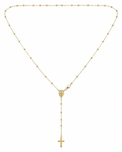 Šperky Nina – Pozlátený strieborný náhrdelník ruženec – Zlatá ochrana s guličkami, medailónikom a krížikom (62,5 cm) 925/1000 - ret zlac 41