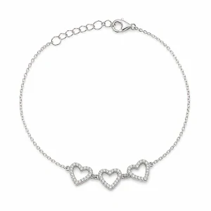 Šperky Nina – Strieborný náramok Tři srdce lásky so zirkónmi (17,5 – 20,5 cm) 925/1000 - nar 539
