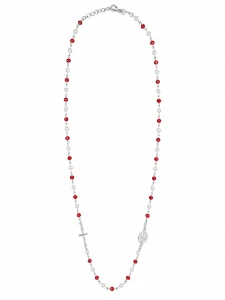 Šperky Nina – Strieborný náhrdelník ruženec Červená vášeň a perly s krížikom a medailónikom (51 – 54 cm) 925/1000 - nahr 552