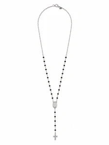 Šperky Nina – Strieborný náhrdelník ruženec Černá elegance a zirkony s medailónikom a krížikom (45 – 49 cm) 925/1000 - nahr 553