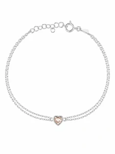 Šperky Nina – Dvojitý strieborný náramok Růžové srdce so zirkónom (17,5 – 20,5 cm) 925/1000 - nar 548