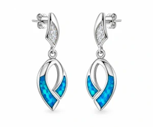 Šperky Nina – Visiace strieborné náušnice s modrým opálom a zirkónmi na puzetu (3,2 cm) - ns kam 500