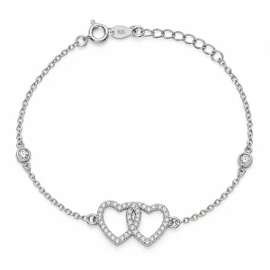 Šperky Nina – Strieborný náramok Prepletené srdcia so zirkónmi (17–19,5 cm) - nar 553