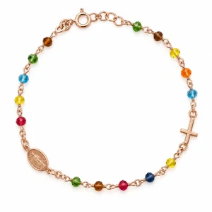 Šperky Nina – Pozlátený ružencový strieborný náramok s farebnými korálikmi (19–20,5 cm) - nar zlac 40
