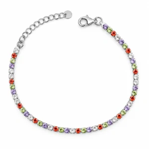 Šperky Nina – Dúhový strieborný tenisový náramok s farebnými zirkónmi (16–19 cm) - nar 558