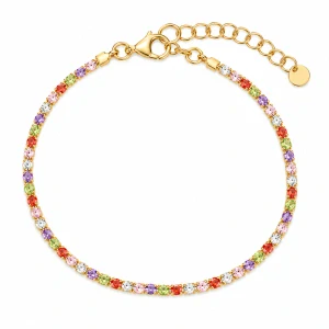 Šperky Nina – Pozlátený strieborný tenisový náramok s farebnými zirkónmi (16,5–19 cm) - nar zlac 45