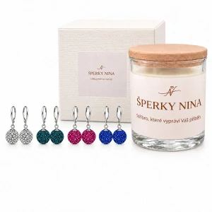 Šperky Nina - Sójová sviečka Láska so striebornými náušnicami (Ag 925/1000) – Pivonka & Malina & Liči - sv01