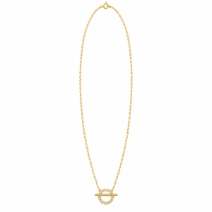 Šperky Nina – Pozlátený strieborný náhrdelník Geometric Circle & Bar so zirkónmi (45 cm) - ret zlac 57