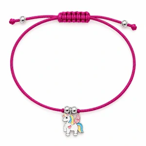 Šperky Nina – Detský strieborný šnúrkový náramok Jednorožec s kryštálmi (12–24 cm) - det 2