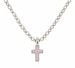 Šperky Nina – Detský strieborný náhrdelník Krížik s ružovými zirkónmi (36 + 3 cm) - det 16