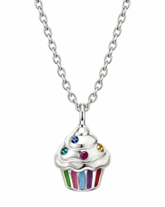 Šperky Nina – Detský strieborný náhrdelník Cupcake s farebnými zirkónmi (36 + 3 cm) - det 26
