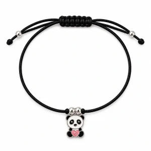 Šperky Nina – Detský strieborný šnúrkový náramok Panda so srdiečkom (12–24 cm) - det 27