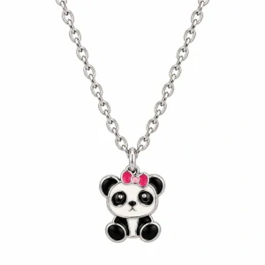 Šperky Nina – Detský strieborný náhrdelník Panda s mašličkou (36 + 3 cm) - det 40