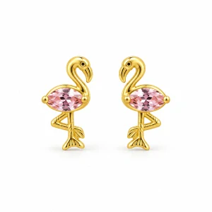 Šperky Nina – Detské pozlátené strieborné náušnice Ružové plameniaky (8 mm) - det 45