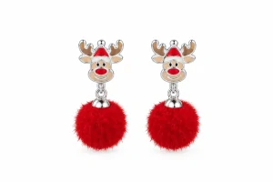 Šperky Nina – Detské strieborné visiace náušnice Vianočný sobík s brmbolcom (20 mm) - det 51