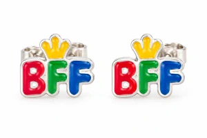 Šperky Nina – Detské strieborné náušnice BFF s korunkou (9 mm) - det 58