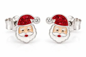 Šperky Nina – Detské strieborné náušnice Vianočný Santa s kryštálmi (10 mm) - det 61