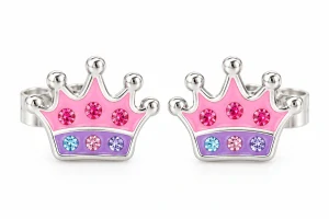 Šperky Nina – Detské strieborné náušnice Princeznovská korunka s kryštálmi (9 mm) - det 64