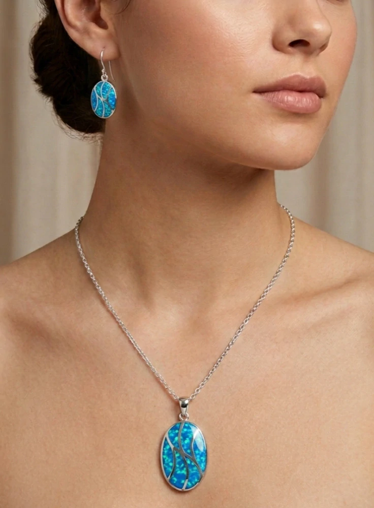 Šperky Nina - Strieborná súprava opál modrý elegant 925/1000 - set opal 007