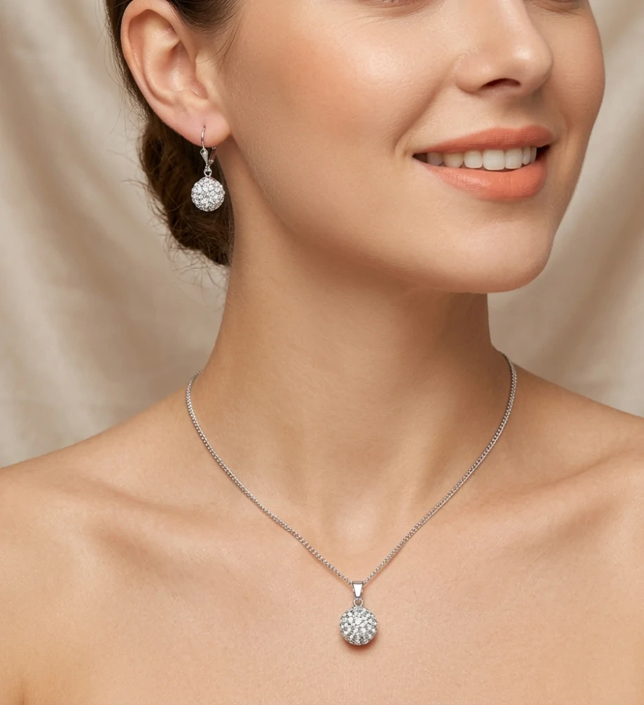 Šperky Nina - Strieborná súprava 925/1000 s kryštály Swarovski – Trpytivé guľa - set ag 030