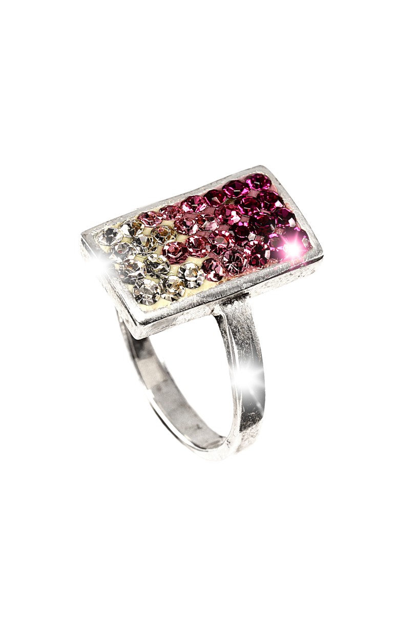 Šperky Nina - Strieborný prsteň kámen 925/1000 Swarovski komponent( obdélník ružový + bílý kámen) - pr kam H 064