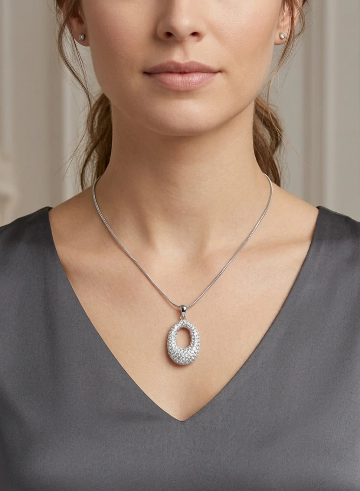 Šperky Nina - Strieborný náhrdelník s oválným príveskem s kryštály Swarovski 925/1000 - nahr ag H 050