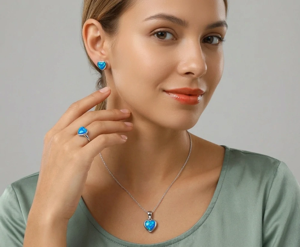 Šperky Nina - Strieborný set Modrý opál v srdci 925/1000 - set ag H 105