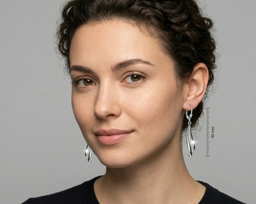 Šperky Nina - Dlouhé strieborné náušnice Vlnky sa zirkóny – 925/1000 - ns ag kam h 312
