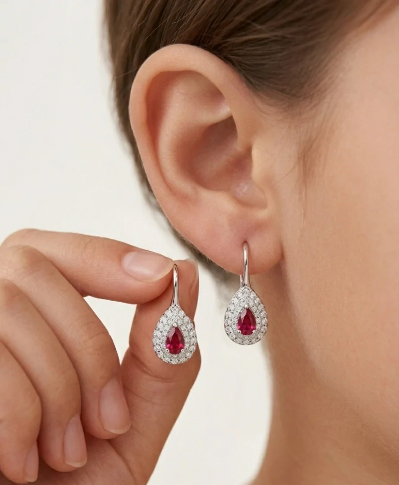 Šperky Nina - Strieborné detské náušnice Kapky štestí vo farbe kráľovského rubínu 925/1000 - ns ag kam h 318