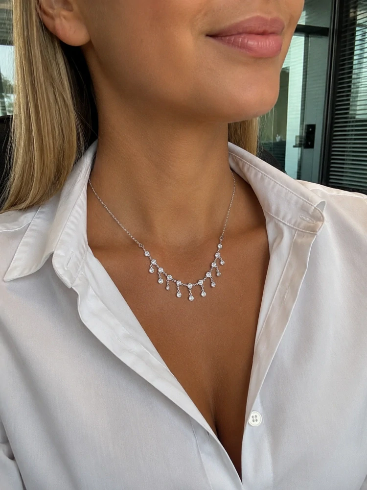 Šperky Nina – Strieborný náhrdelník Ledové krůpěje s visiacimi zirkónmi (41 – 46 cm) 925/1000 - nahr 534