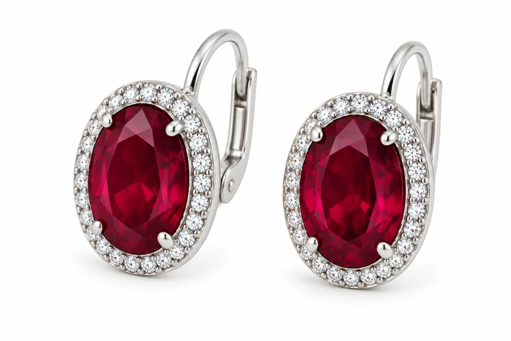 Šperky Nina – Strieborné náušnice Rubínovo červená v štýle Lady Diana (12 mm) - ns kam 502