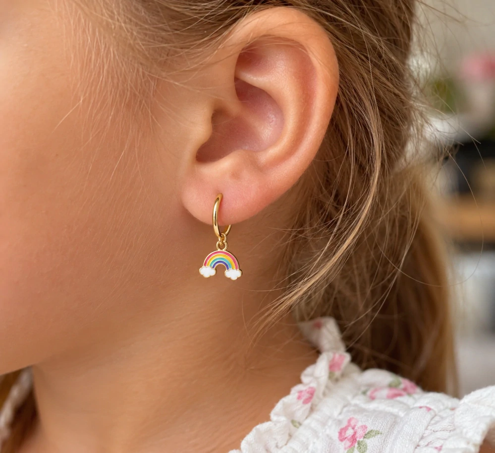 Šperky Nina – Detské pozlátené strieborné náušnice Krúžky Dúha (12 mm) - det 8