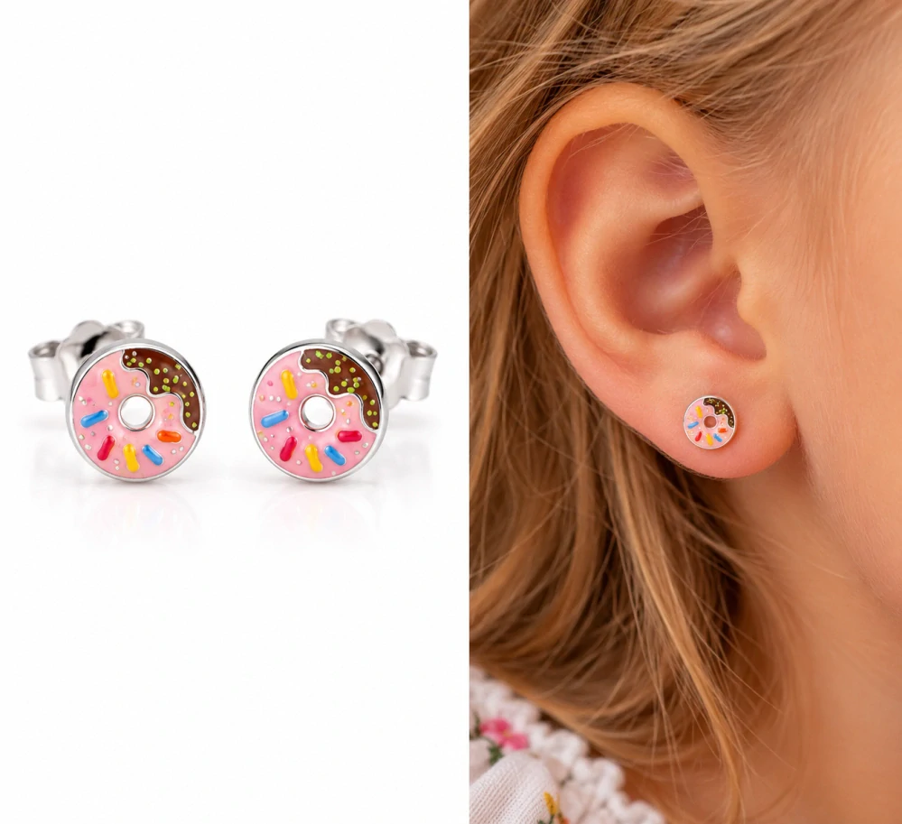 Šperky Nina – Detské strieborné náušnice Sladké donuty (7 mm) - det 39