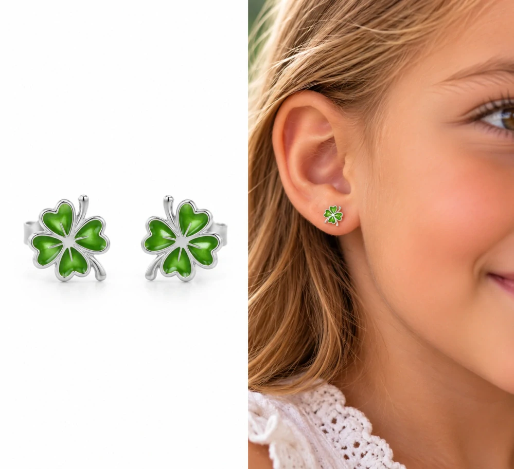 Šperky Nina – Detské strieborné náušnice Štvorlístok pre šťastie (8 mm) - det 55