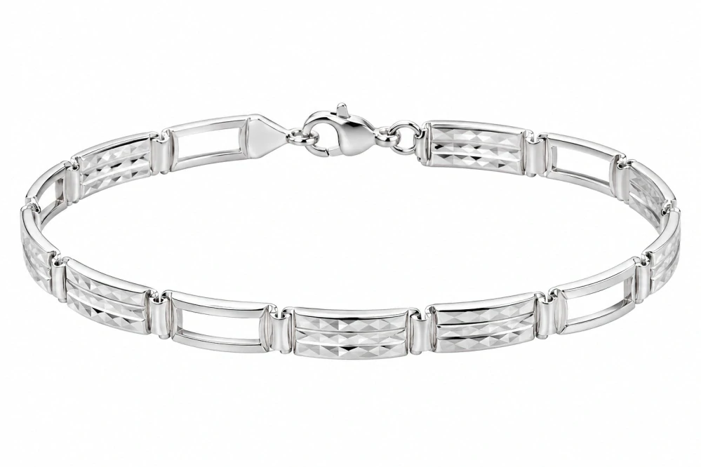 Šperky Nina – Článkový strieborný náramok Geometria s diamantovým brusom (19 cm, 6,8 g) 925/1000 - nar 563