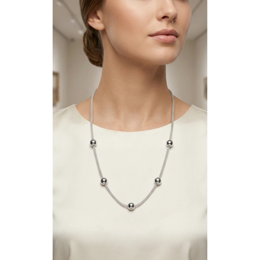 Šperky Nina - Strieborný náhrdelník s guličkami – Geometric Elegance 925/1000 - ret ag H 171