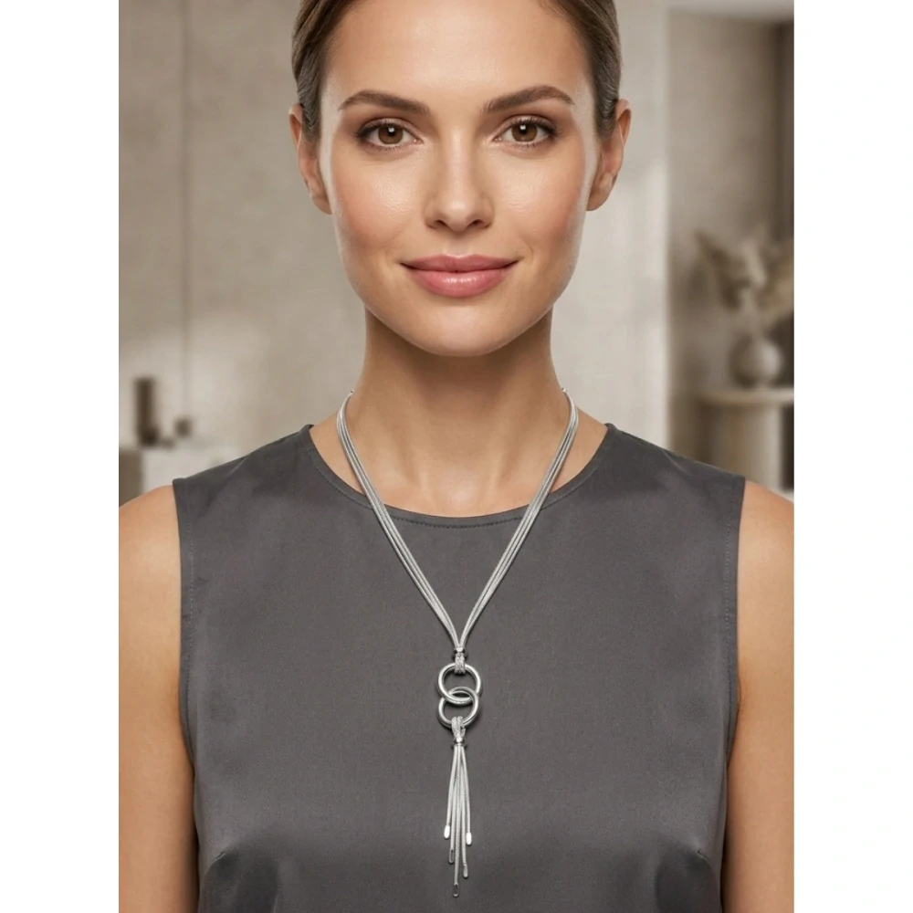 Šperky Nina - Strieborný náhrdelník LUXURY 925/1000 – propletené kruhy a strapce - ret ag H 191